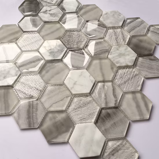 300*300mm Diamond Hexagon Shaped Glass Mosaic Bathroom Tiles