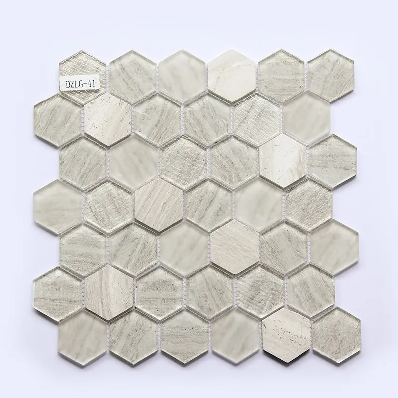 Azulejos de mosaico de vidro em forma de hexágono de diamante 300*300 mm para banheiro