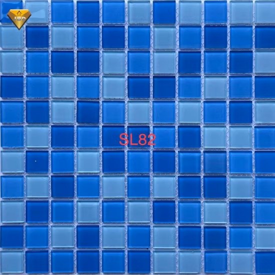 Mosaico de vidro antiderrapante Azulejo de vidro azul para piscina Mosaico iridescente