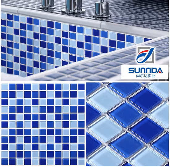 Novo Azulejo de Piscina de Cor Popular Azul Claro Iridescente Quadrado Azulejo de Mosaico Vitrificado