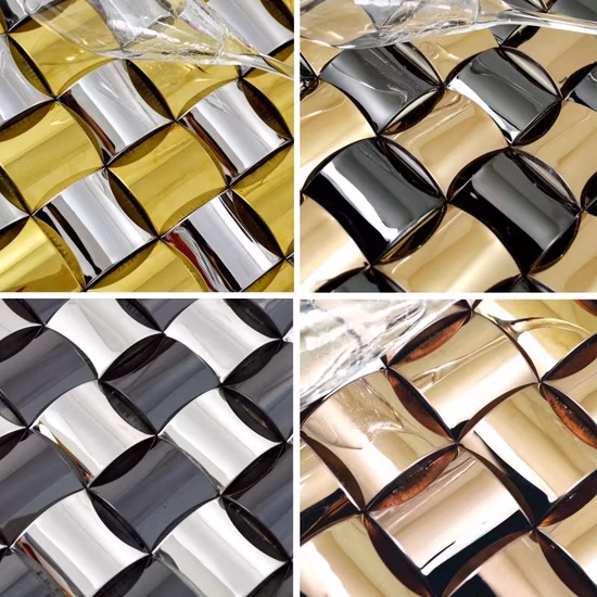 Azulejos de parede de mosaico metálico em forma de arco 3D de aço inoxidável para backsplash