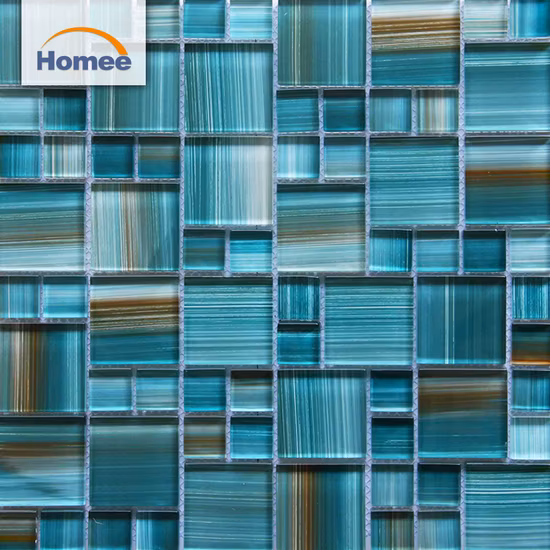Telha de cristal para piscina pintada à mão mosaico de vidro azul marinho