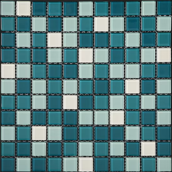 Fornecimento de fábrica da China Azulejo de mosaico quadrado azul brilhante 23X23mm para piscina
