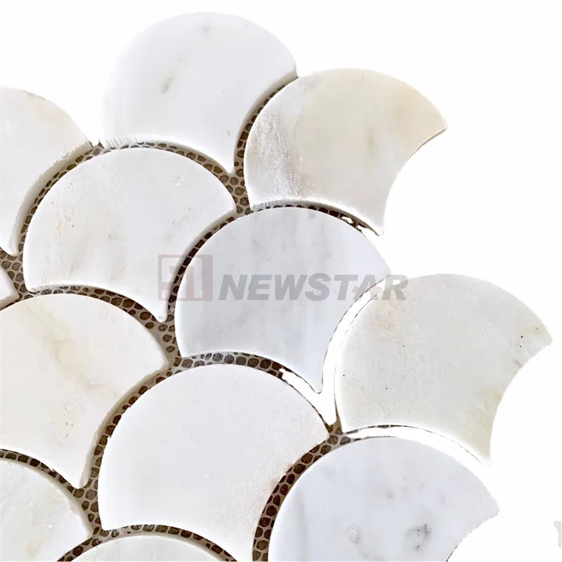 Azulejo de mosaico em forma de leque Azulejos de parede jazz branco curvo antiderrapante
